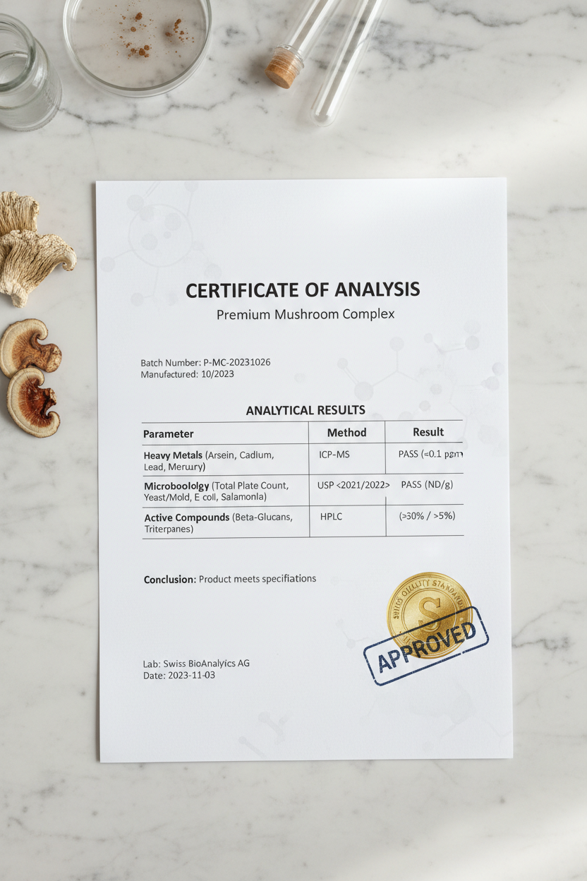 A4 Blatt Certificate of Analysis, Beispielbild
